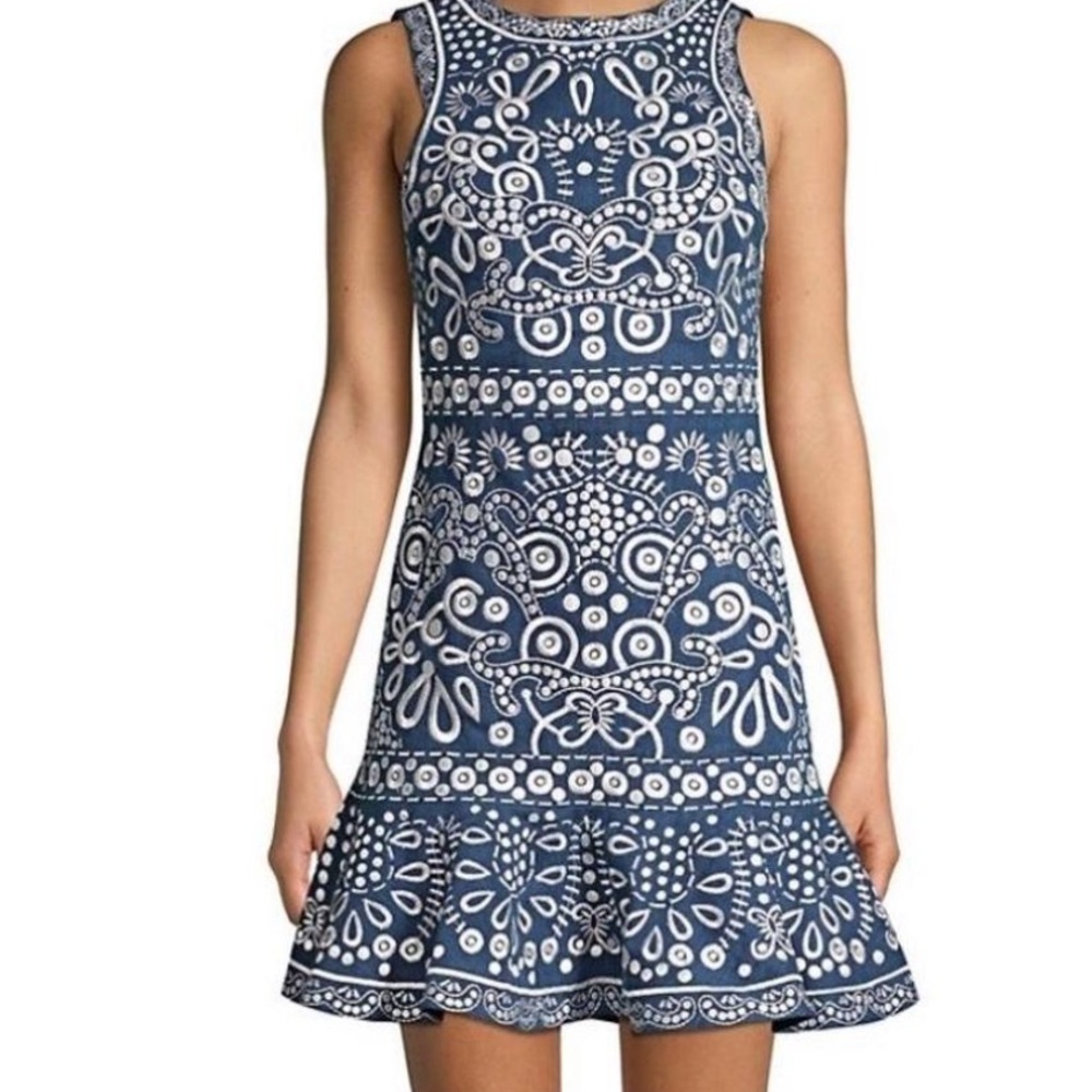 Alice + Olivia Navy and White Patterned Mini Dress